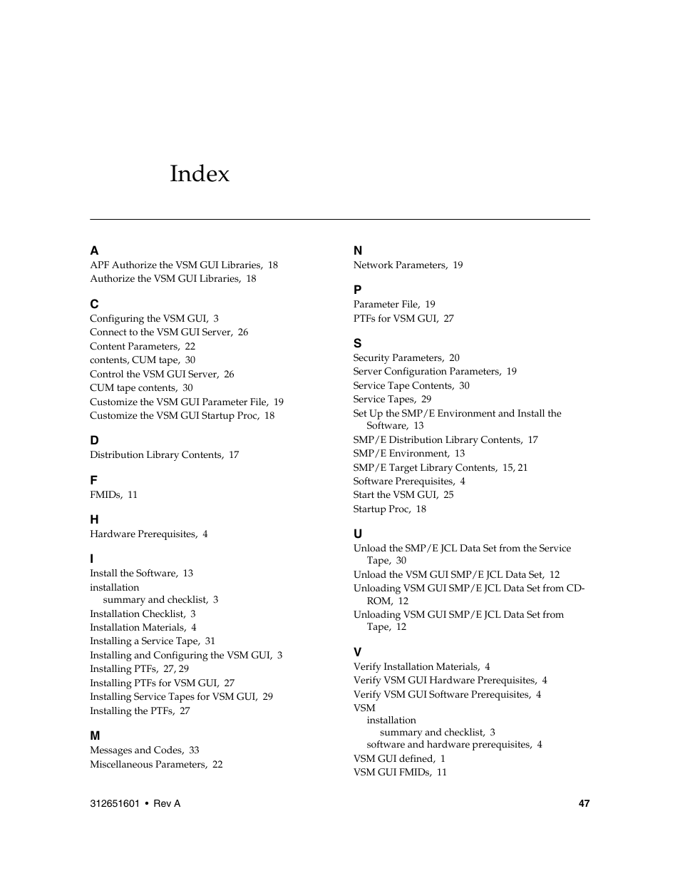 Index | Sun Microsystems SUN STORAGETEK VSM GUI User Manual | Page 65 / 68