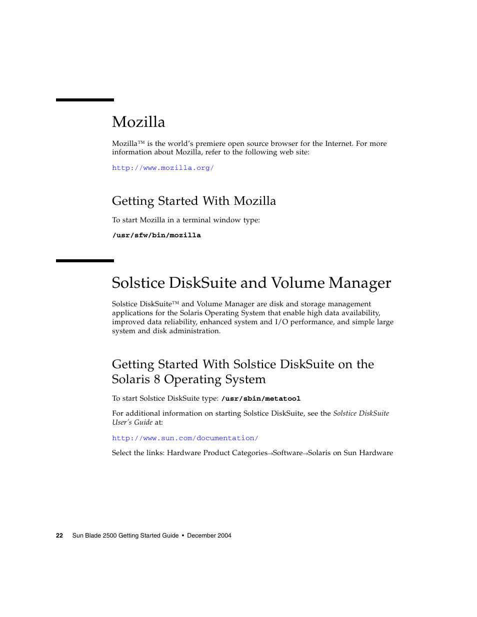 Mozilla, Getting started with mozilla, Solstice disksuite and volume manager | Sun Microsystems Sun Blade 2500 User Manual | Page 38 / 56