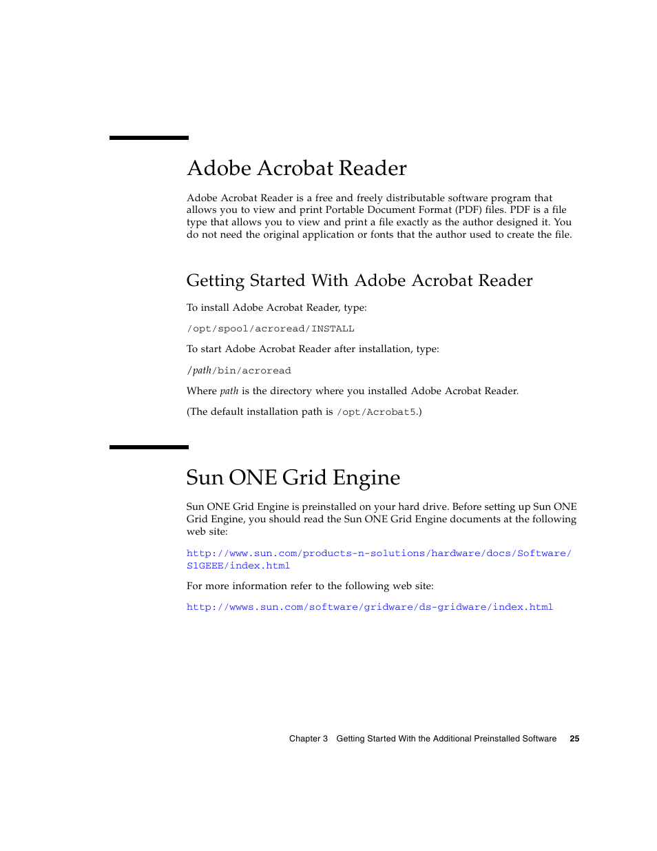 Adobe acrobat reader, Getting started with adobe acrobat reader, Sun one grid engine | Sun Microsystems Sun Blade 2500 User Manual | Page 41 / 56