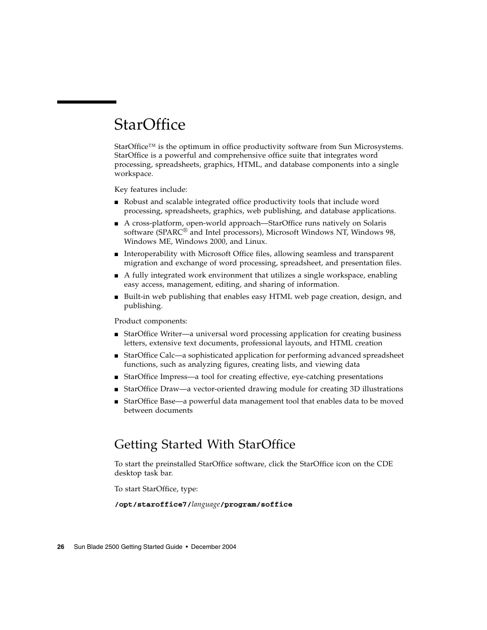 Staroffice, Getting started with staroffice | Sun Microsystems Sun Blade 2500 User Manual | Page 42 / 56