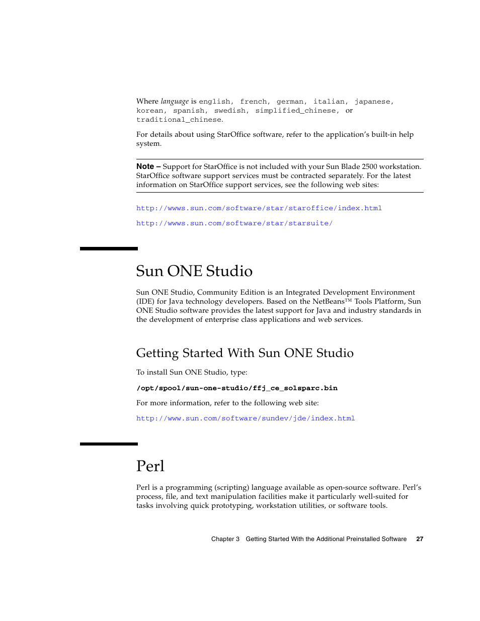 Sun one studio, Getting started with sun one studio, Perl | Sun Microsystems Sun Blade 2500 User Manual | Page 43 / 56