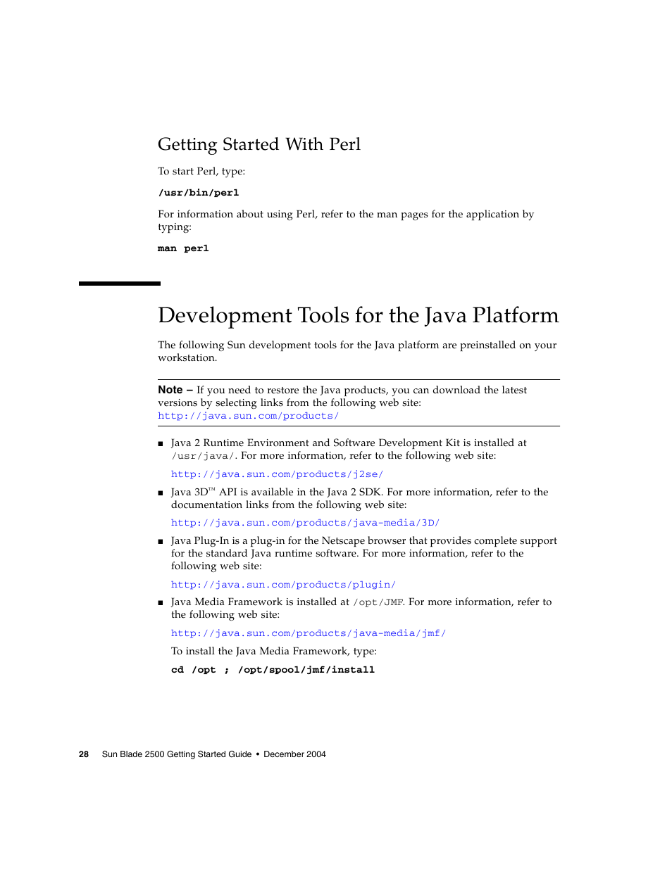 Getting started with perl, Development tools for the java platform | Sun Microsystems Sun Blade 2500 User Manual | Page 44 / 56