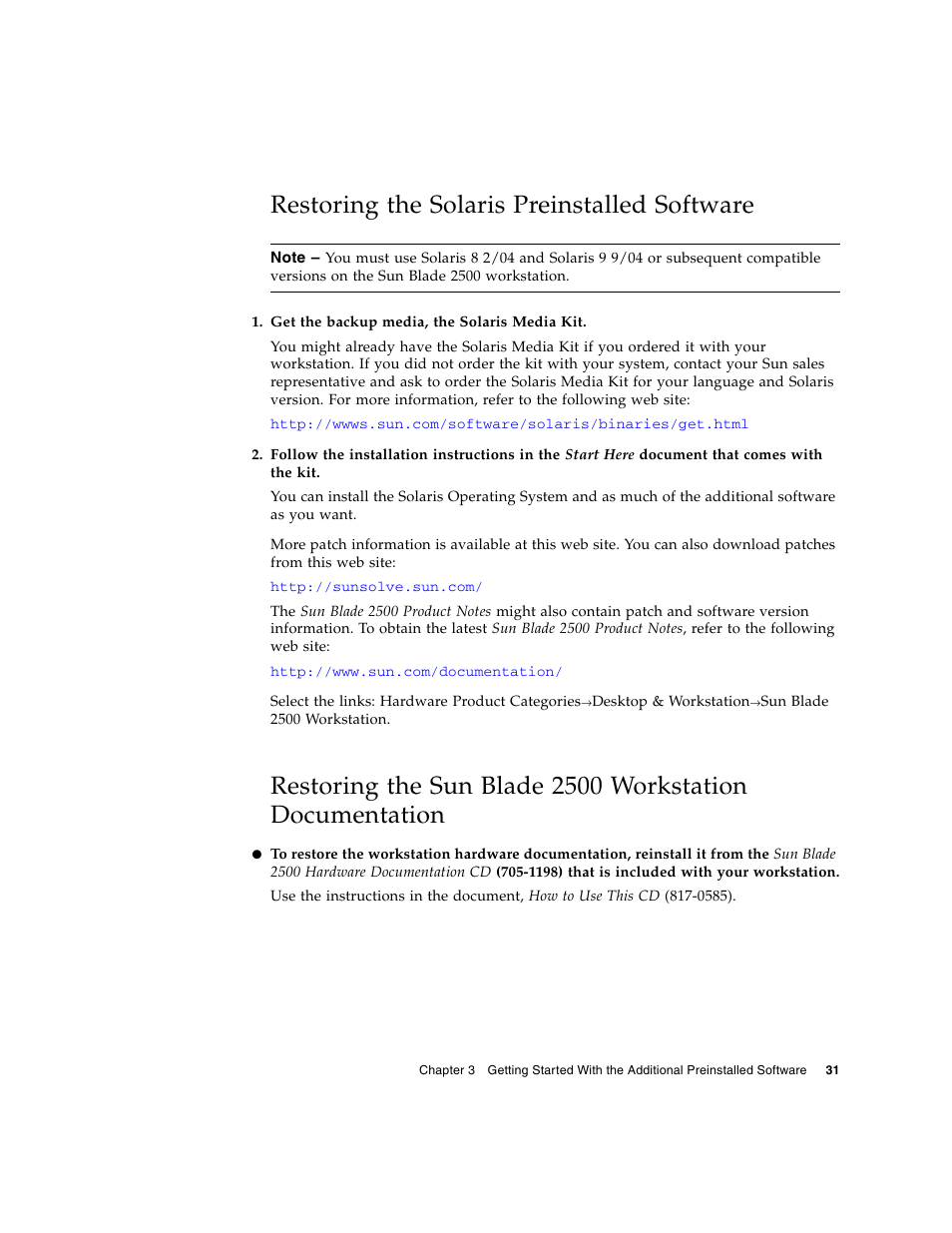 Restoring the solaris preinstalled software | Sun Microsystems Sun Blade 2500 User Manual | Page 47 / 56