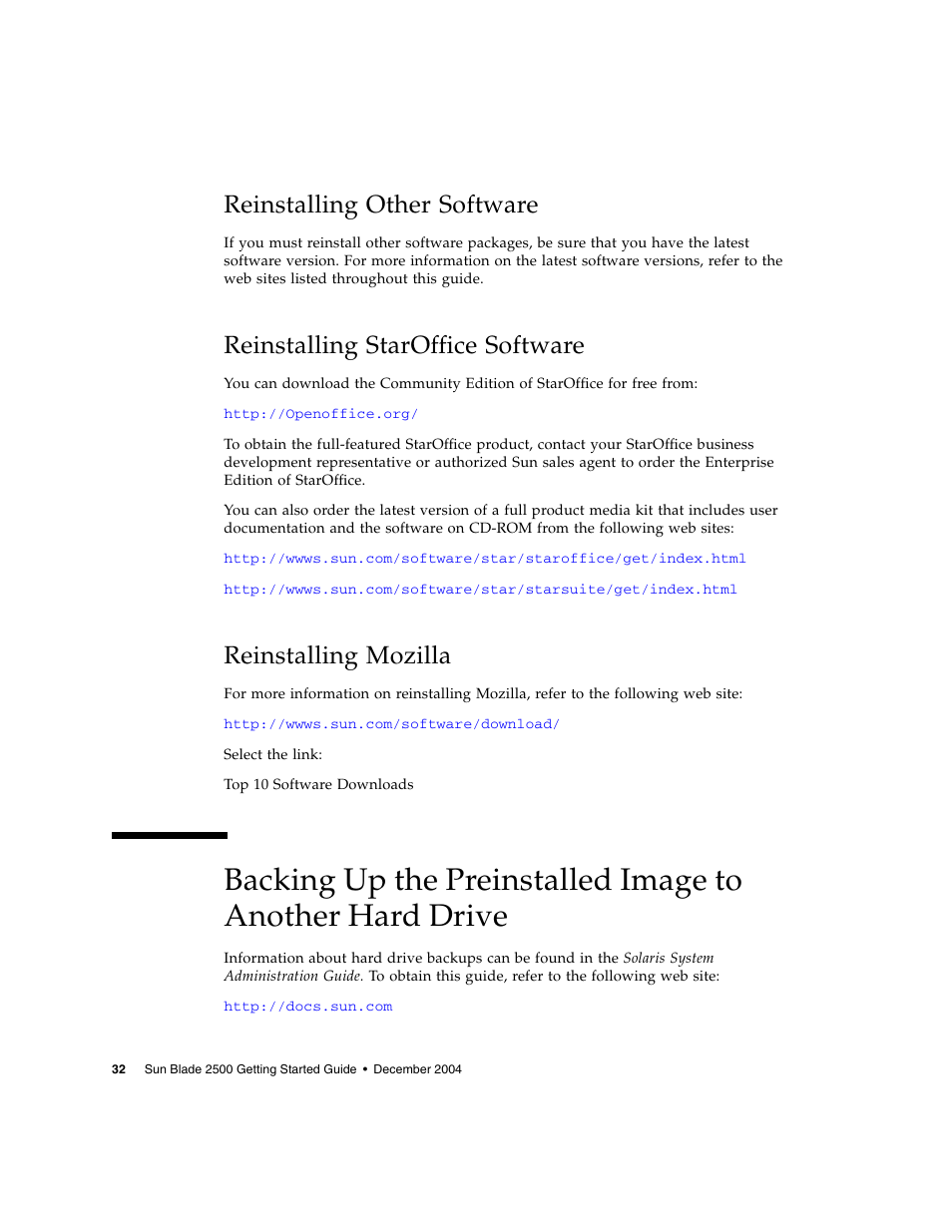 Reinstalling other software, Reinstalling staroffice software, Reinstalling mozilla | Sun Microsystems Sun Blade 2500 User Manual | Page 48 / 56