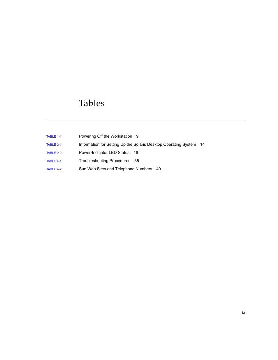 Tables | Sun Microsystems Sun Blade 2500 User Manual | Page 9 / 56