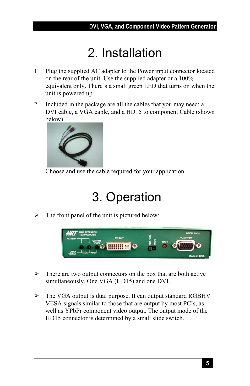 Installation, Operation | Sun Microsystems DVC-3 User Manual | Page 7 / 16