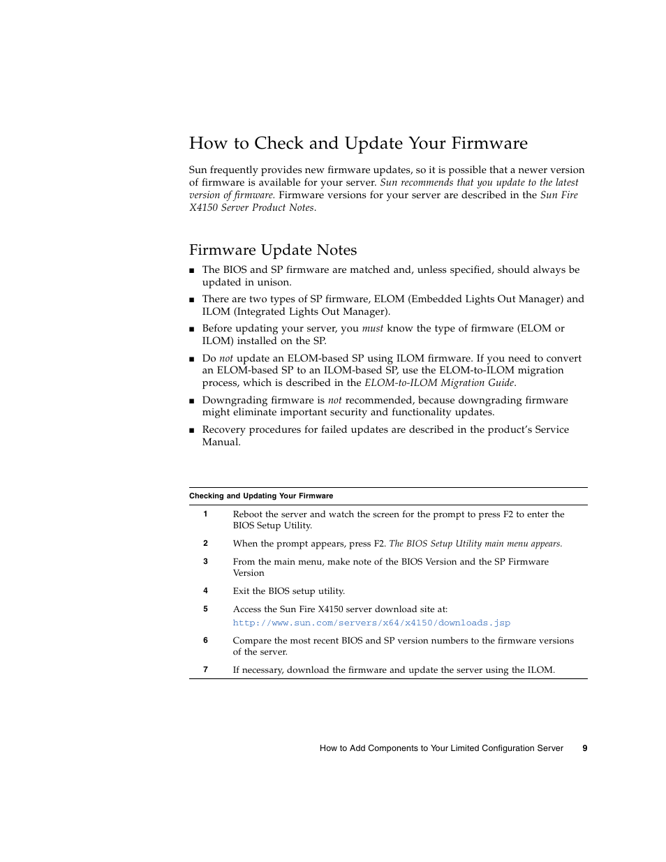 How to check and update your firmware, Firmware update notes | Sun Microsystems Sun FireTM X4150 User Manual | Page 11 / 12