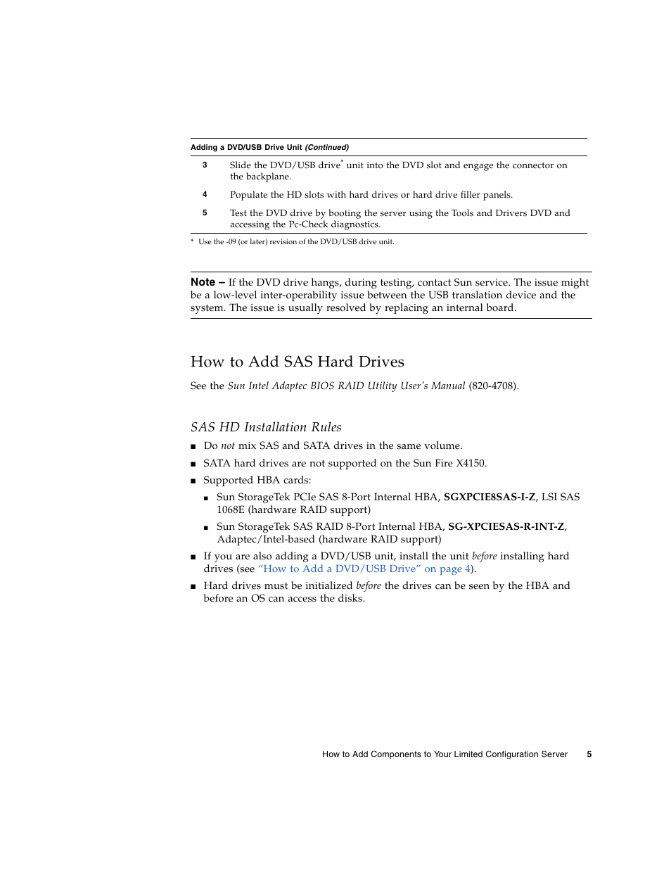 How to add sas hard drives, Sas hd installation rules | Sun Microsystems Sun FireTM X4150 User Manual | Page 7 / 12