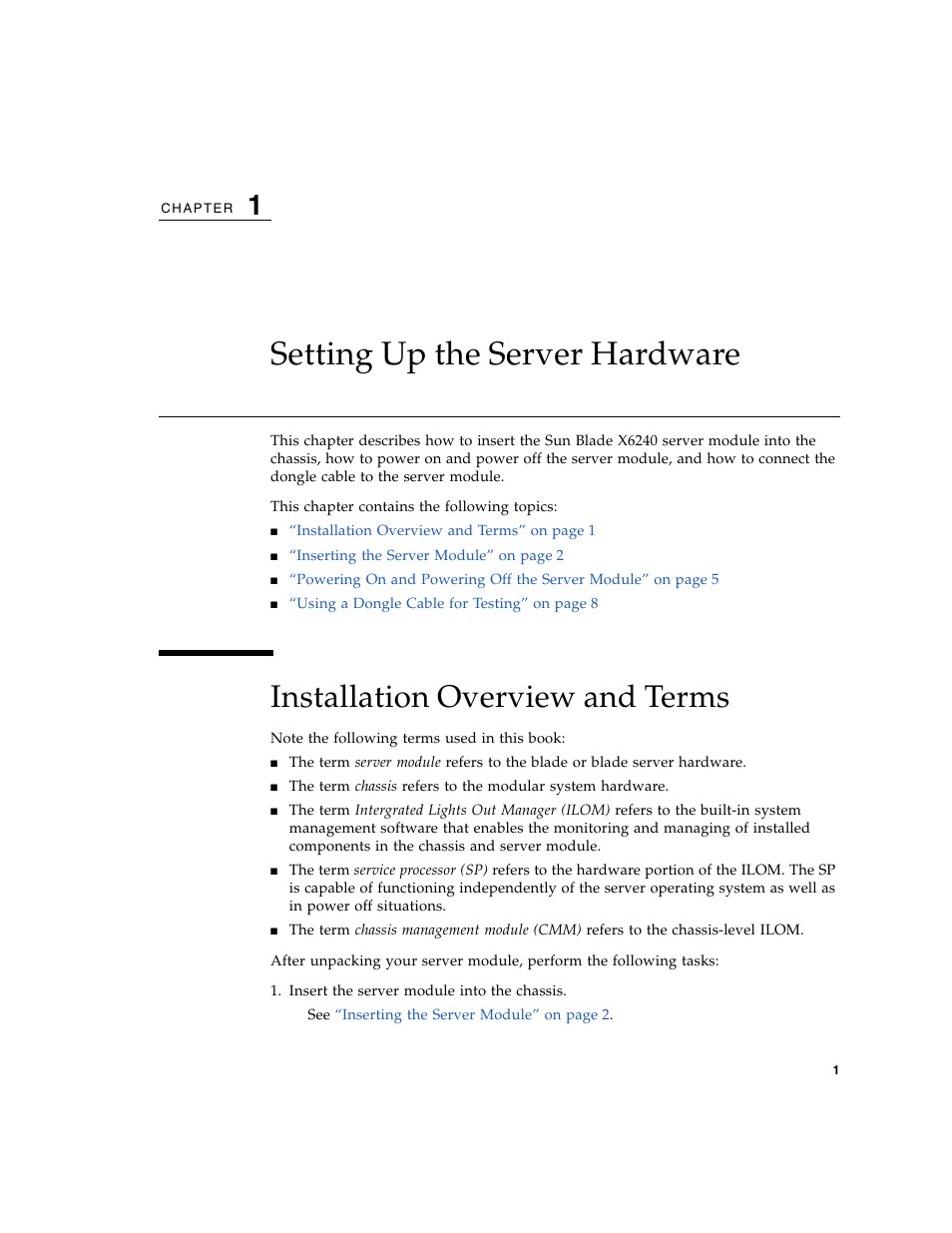 Setting up the server hardware, Installation overview and terms | Sun Microsystems X6240 User Manual | Page 13 / 72