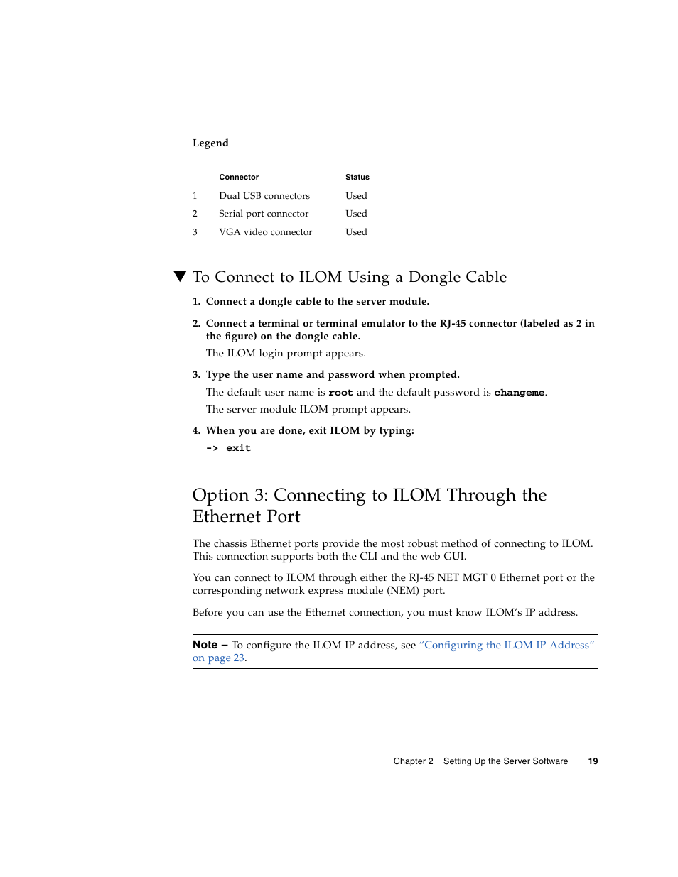 To connect to ilom using a dongle cable | Sun Microsystems X6240 User Manual | Page 31 / 72