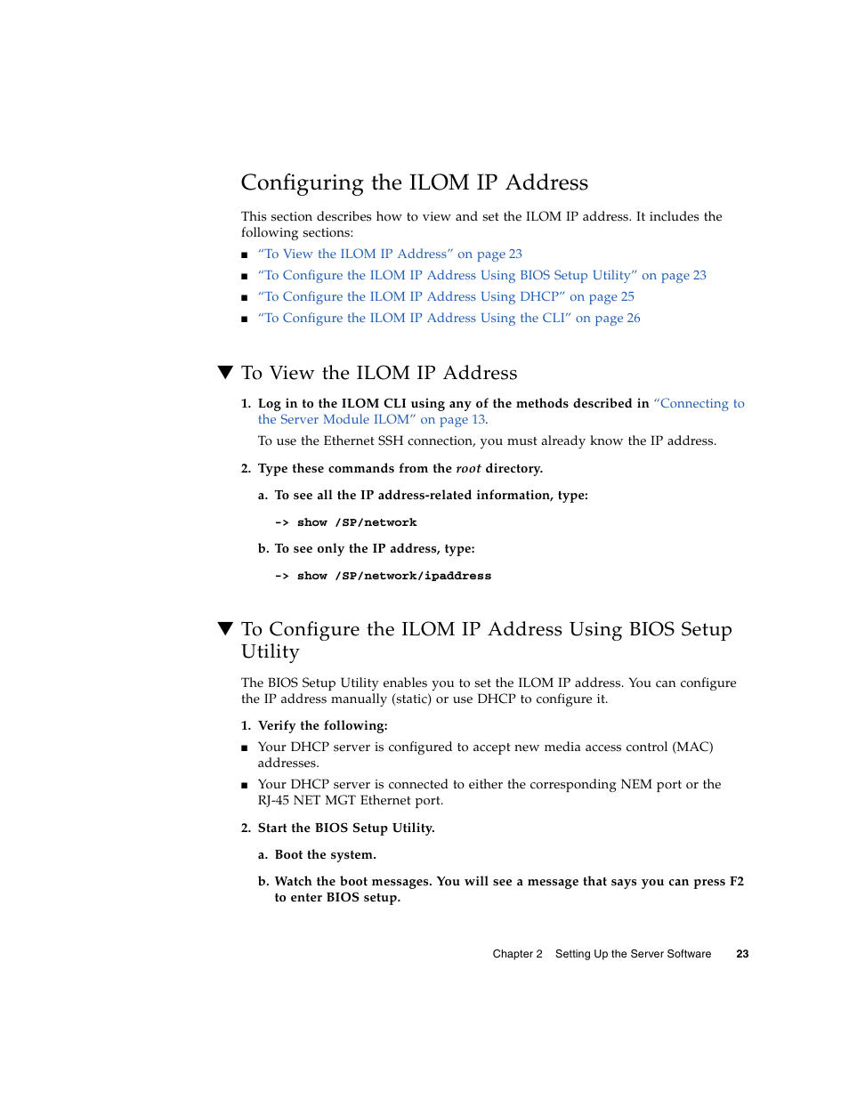 Configuring the ilom ip address, To view the ilom ip address, Configuring the ilom ip | Sun Microsystems X6240 User Manual | Page 35 / 72