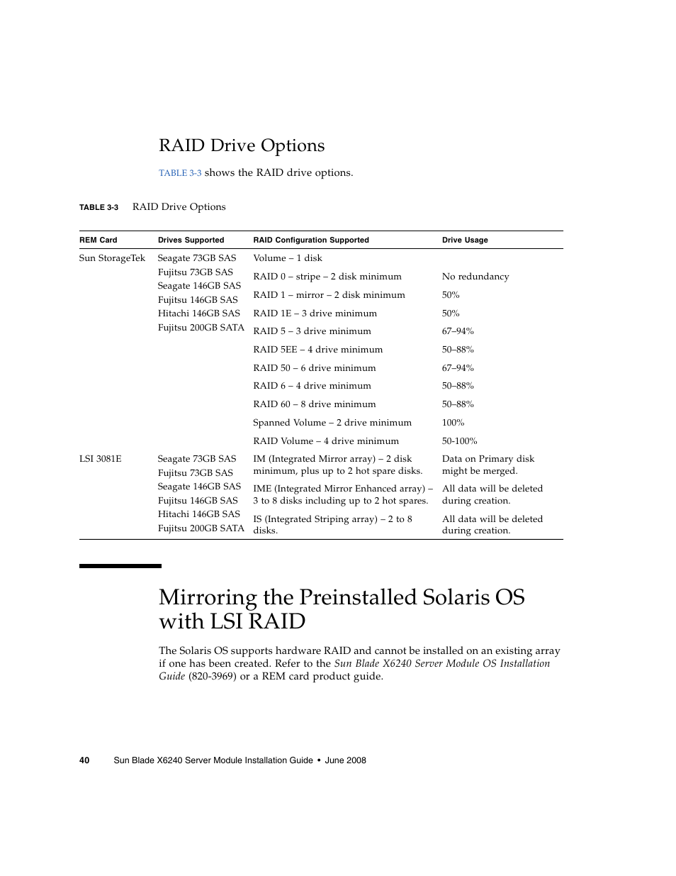 Raid drive options | Sun Microsystems X6240 User Manual | Page 52 / 72