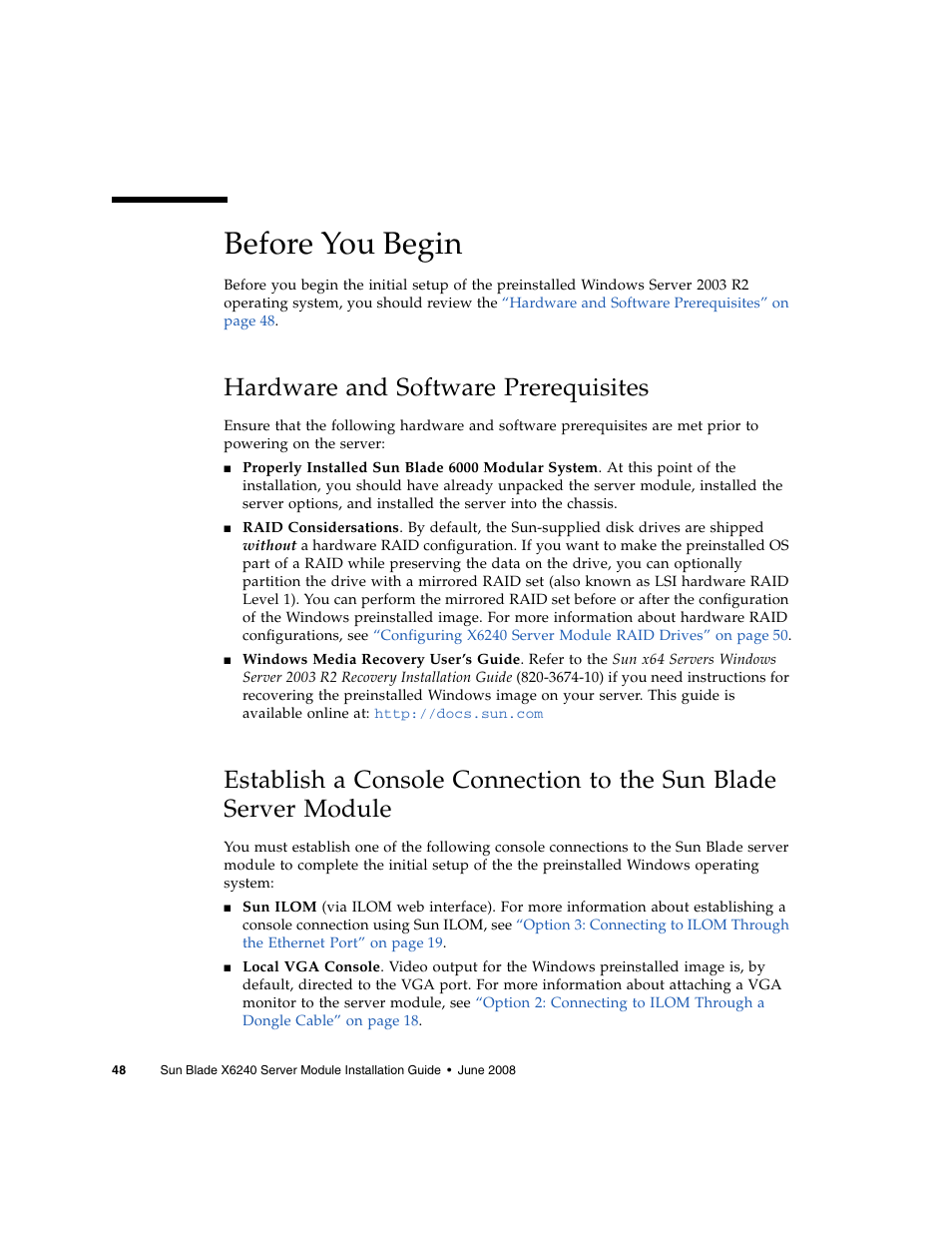 Before you begin, Hardware and software prerequisites | Sun Microsystems X6240 User Manual | Page 60 / 72