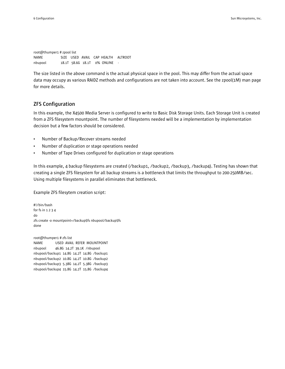 Zfs configuration | Sun Microsystems SUN FIRE X4500 User Manual | Page 7 / 20