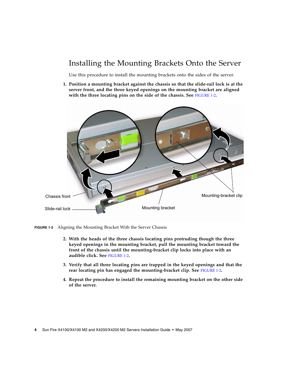 Installing the mounting brackets onto the server | Sun Microsystems Sun Fire X4100 M2 User Manual | Page 12 / 50