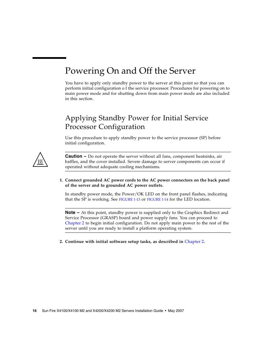 Powering on and off the server | Sun Microsystems Sun Fire X4100 M2 User Manual | Page 24 / 50