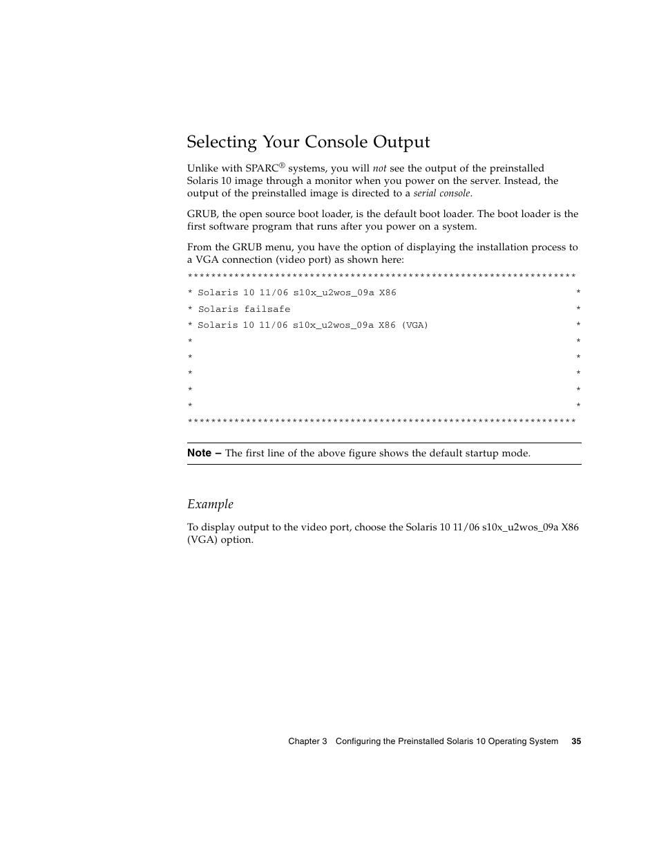 Selecting your console output, S, see, Selecting your console output” on | Example | Sun Microsystems Sun Fire X4100 M2 User Manual | Page 43 / 50