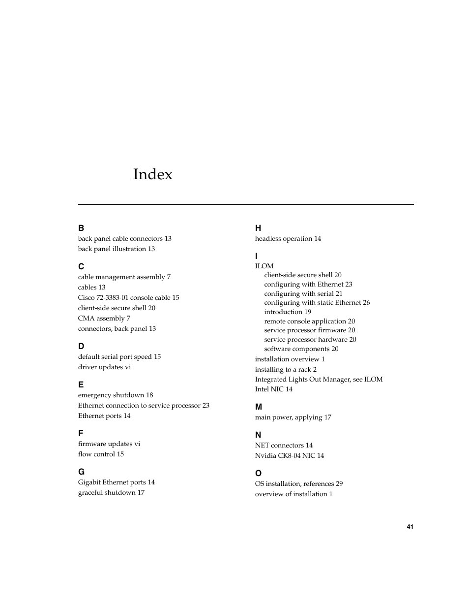 Index | Sun Microsystems Sun Fire X4100 M2 User Manual | Page 49 / 50