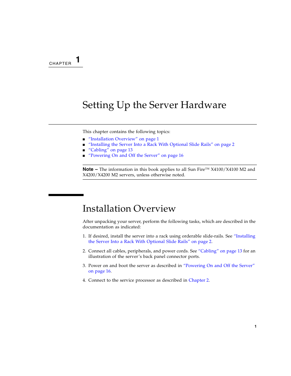 Setting up the server hardware, Installation overview | Sun Microsystems Sun Fire X4100 M2 User Manual | Page 9 / 50