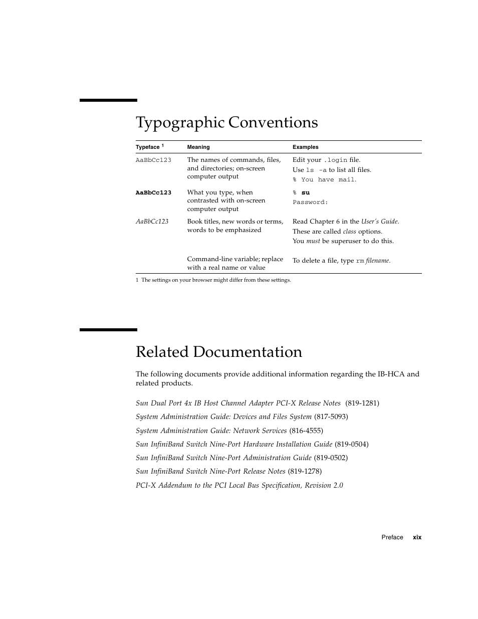 Typographic conventions, Related documentation, Typographic conventions related documentation | Sun Microsystems PCI User Manual | Page 19 / 50