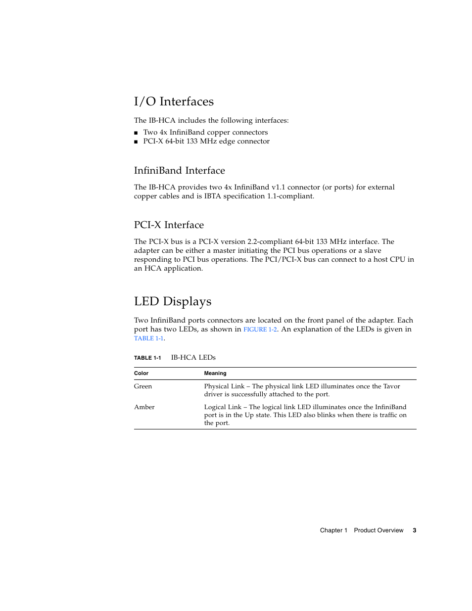 I/o interfaces, Infiniband interface, Pci-x interface | Led displays | Sun Microsystems PCI User Manual | Page 25 / 50