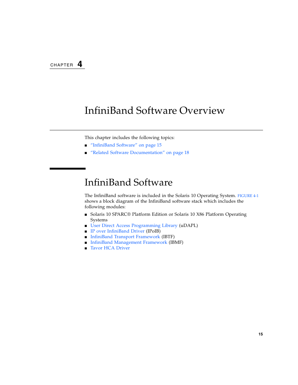 Infiniband software overview, Infiniband software, Chapter 4 | Sun Microsystems PCI User Manual | Page 37 / 50