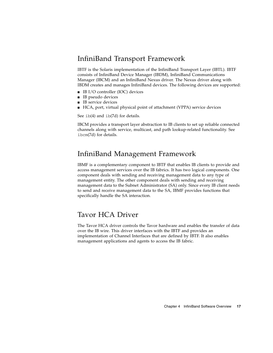 Infiniband transport framework, Infiniband management framework, Tavor hca driver | Sun Microsystems PCI User Manual | Page 39 / 50