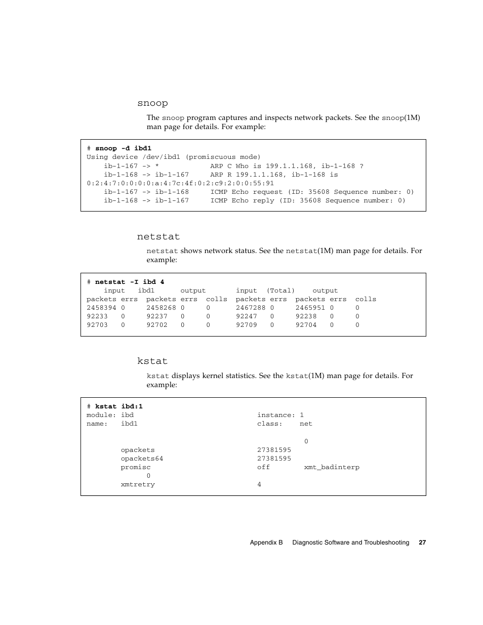 Snoop, Netstat, Kstat | Sun Microsystems PCI User Manual | Page 47 / 50