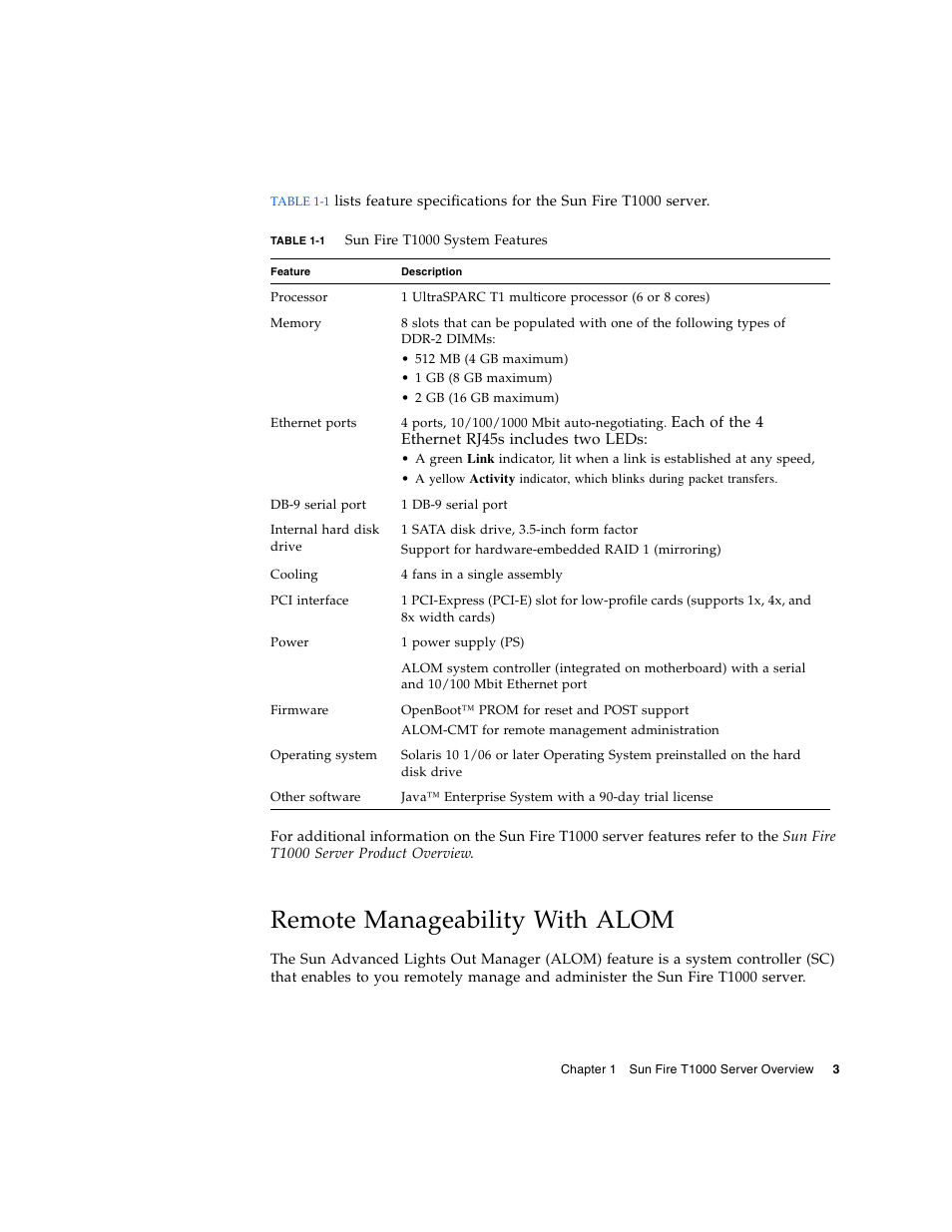 Remote manageability with alom | Sun Microsystems Sun Fire T1000 User Manual | Page 15 / 90