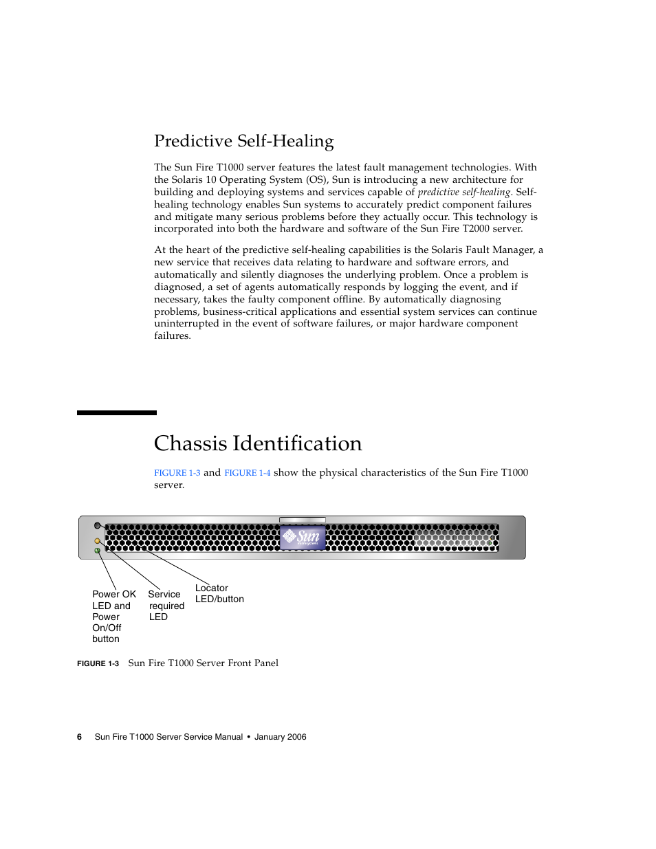 Predictive self-healing, Chassis identification | Sun Microsystems Sun Fire T1000 User Manual | Page 18 / 90