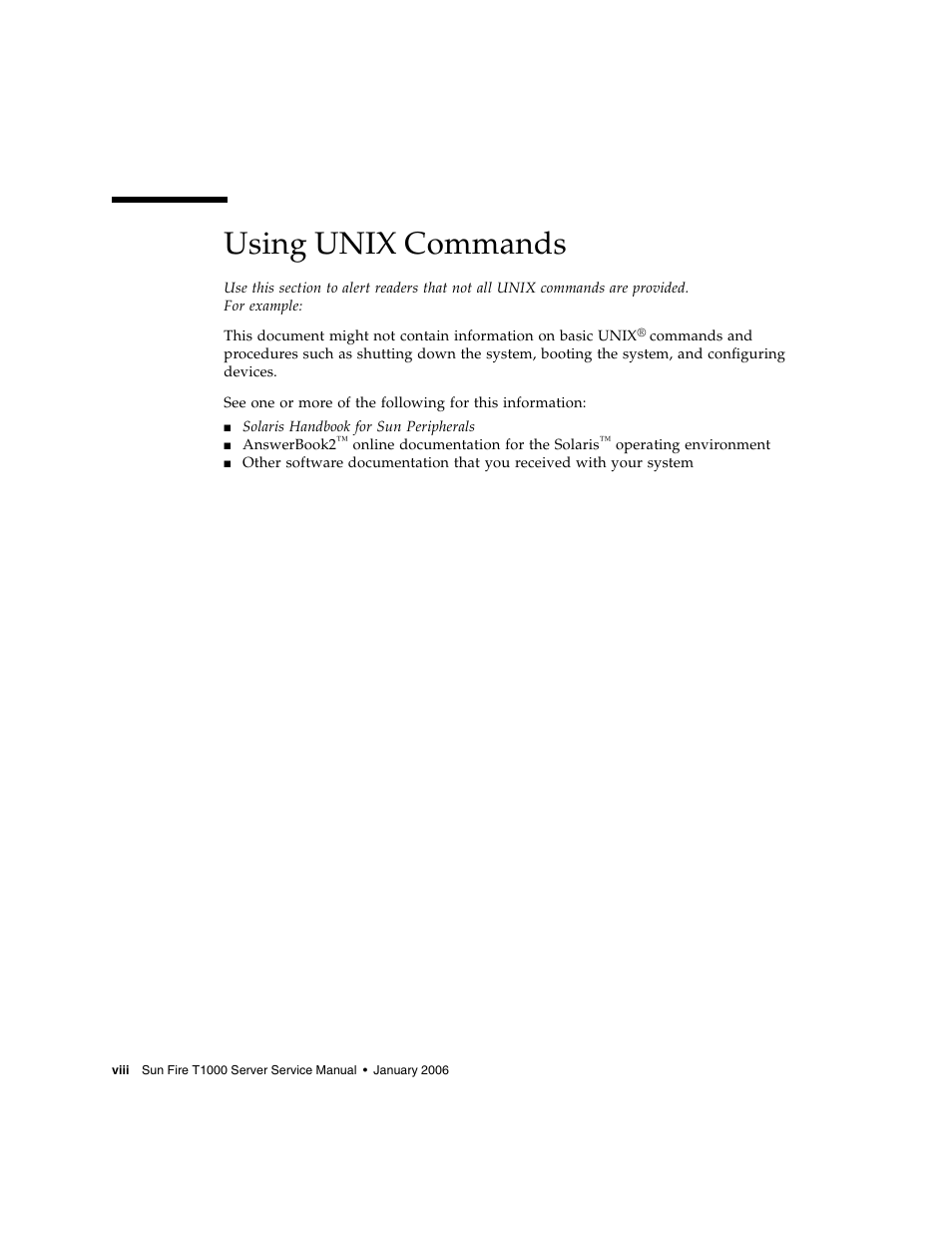 Using unix commands | Sun Microsystems Sun Fire T1000 User Manual | Page 8 / 90