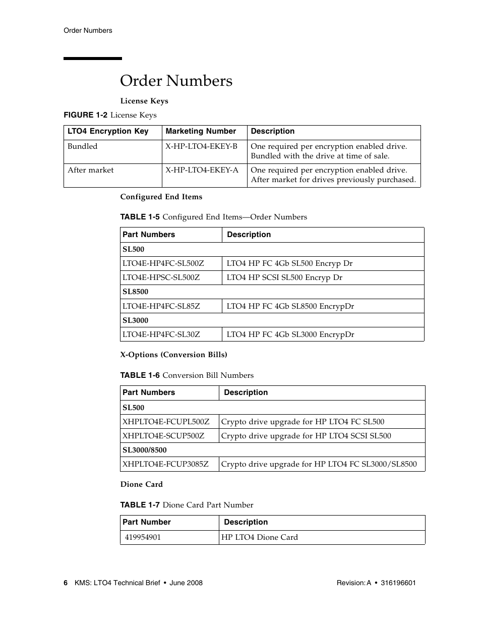 Order numbers, Order numbers 6 | Sun Microsystems StorageTek HP LTO4 User Manual | Page 14 / 38