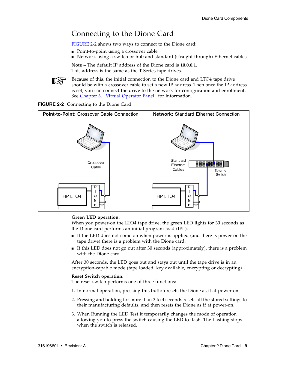 Connecting to the dione card, Connecting to the dione card 9 | Sun Microsystems StorageTek HP LTO4 User Manual | Page 17 / 38