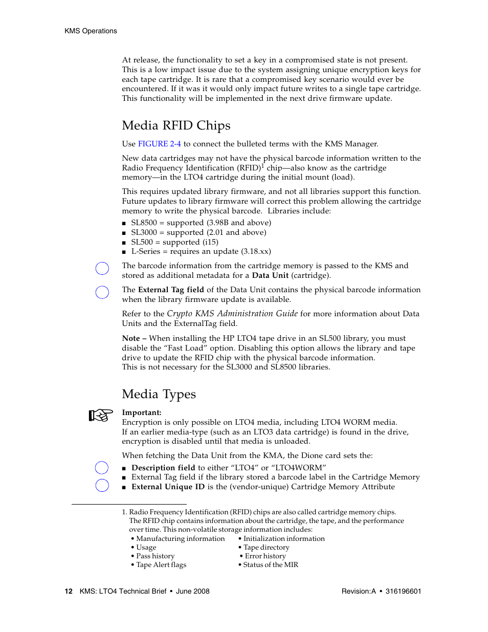 Media rfid chips, Media types, Media rfid chips 12 | Sun Microsystems StorageTek HP LTO4 User Manual | Page 20 / 38