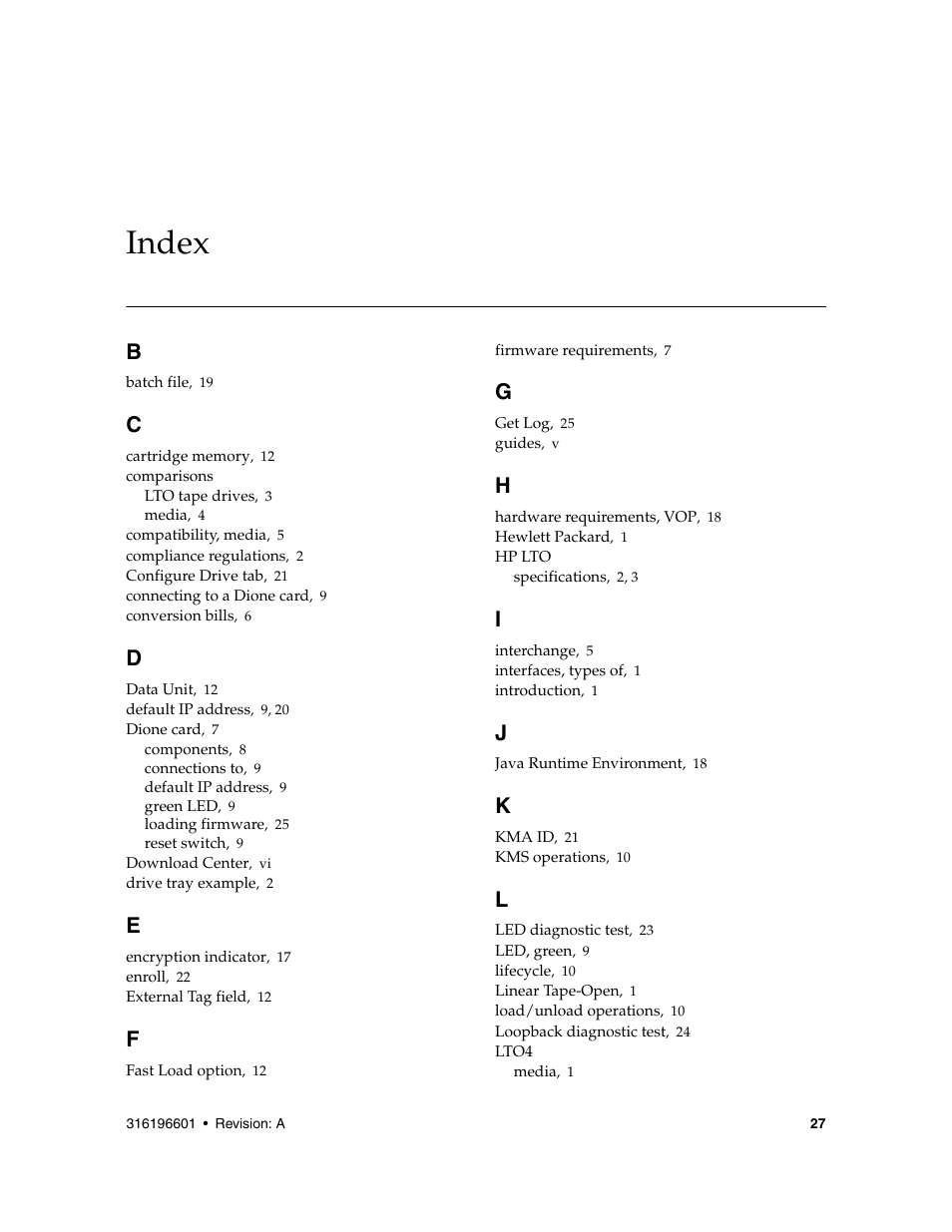 Index | Sun Microsystems StorageTek HP LTO4 User Manual | Page 35 / 38