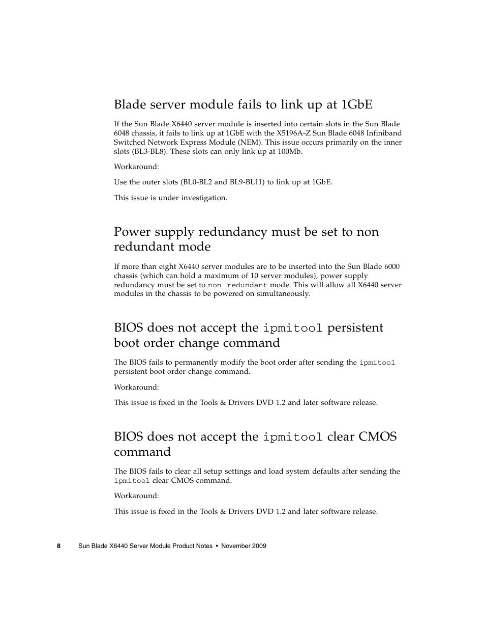 Blade server module fails to link up at 1gbe | Sun Microsystems SUN BLADETM X6440 User Manual | Page 10 / 28