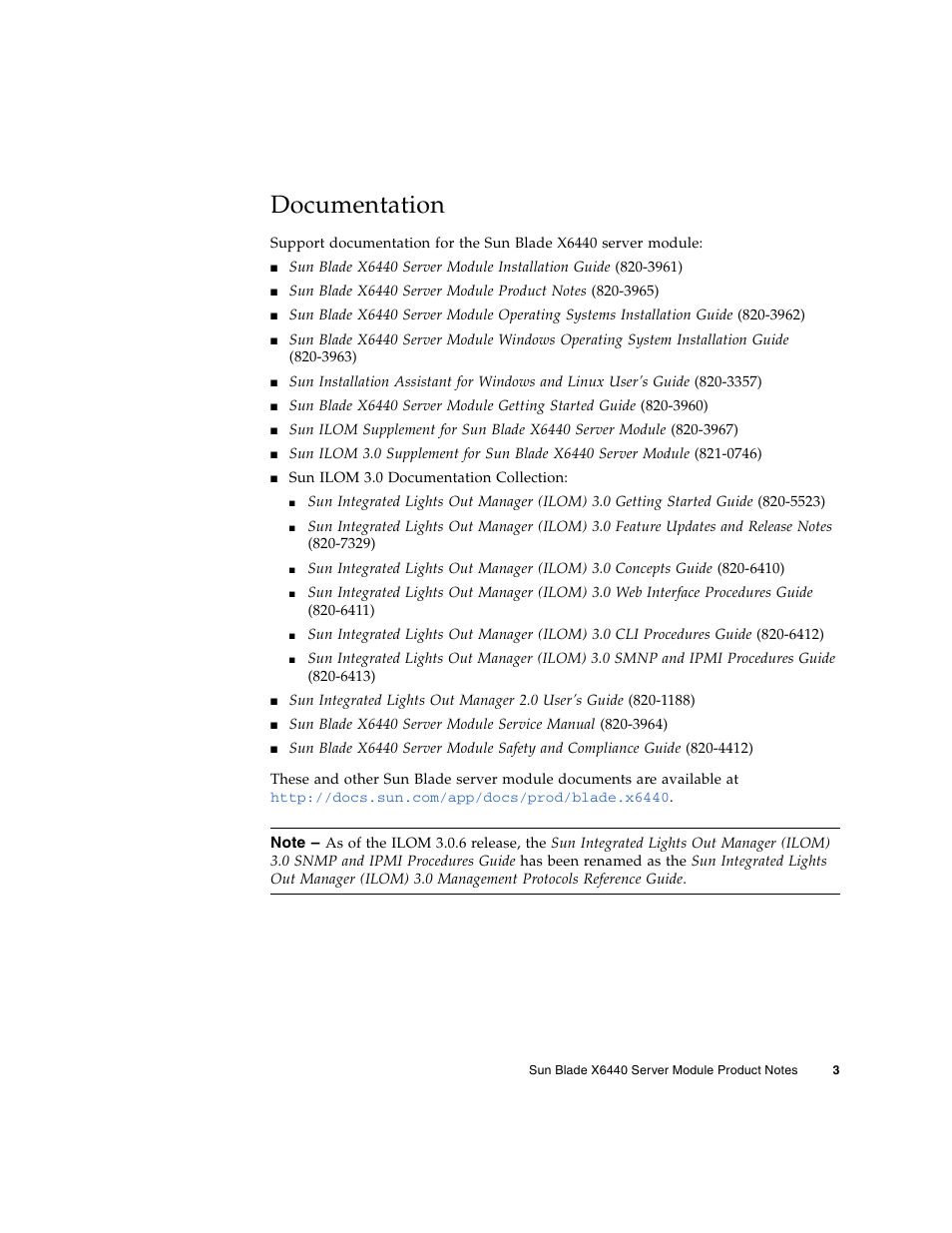 Documentation | Sun Microsystems SUN BLADETM X6440 User Manual | Page 5 / 28