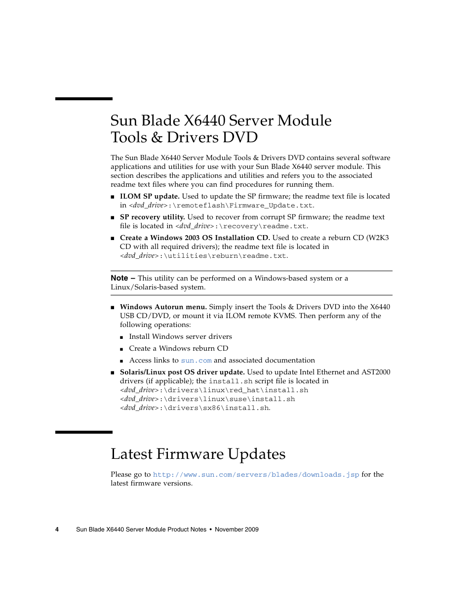 Sun blade x6440 server module tools & drivers dvd, Latest firmware updates | Sun Microsystems SUN BLADETM X6440 User Manual | Page 6 / 28
