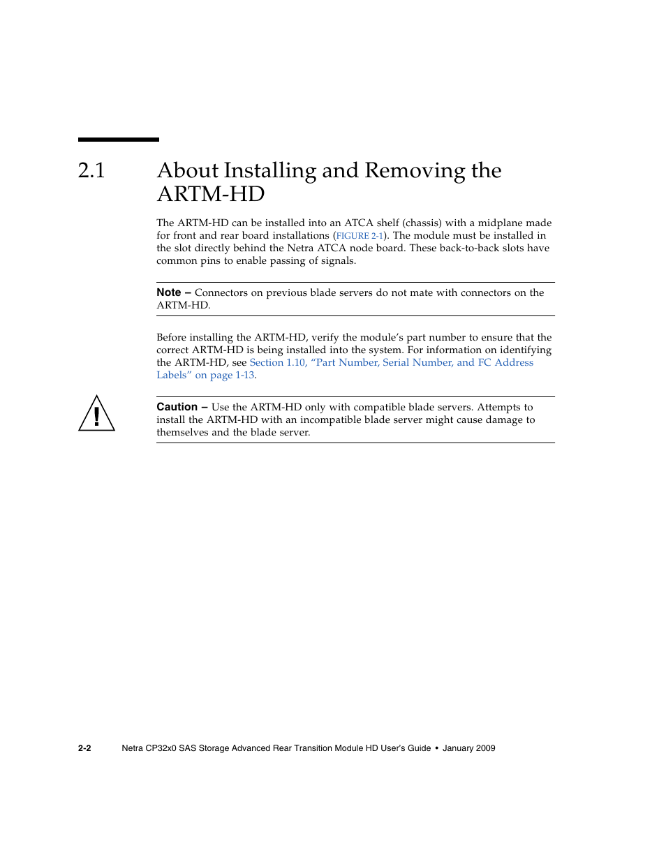 1 about installing and removing the artm-hd, About installing and removing the artm-hd | Sun Microsystems Netra CP32x0 User Manual | Page 32 / 66