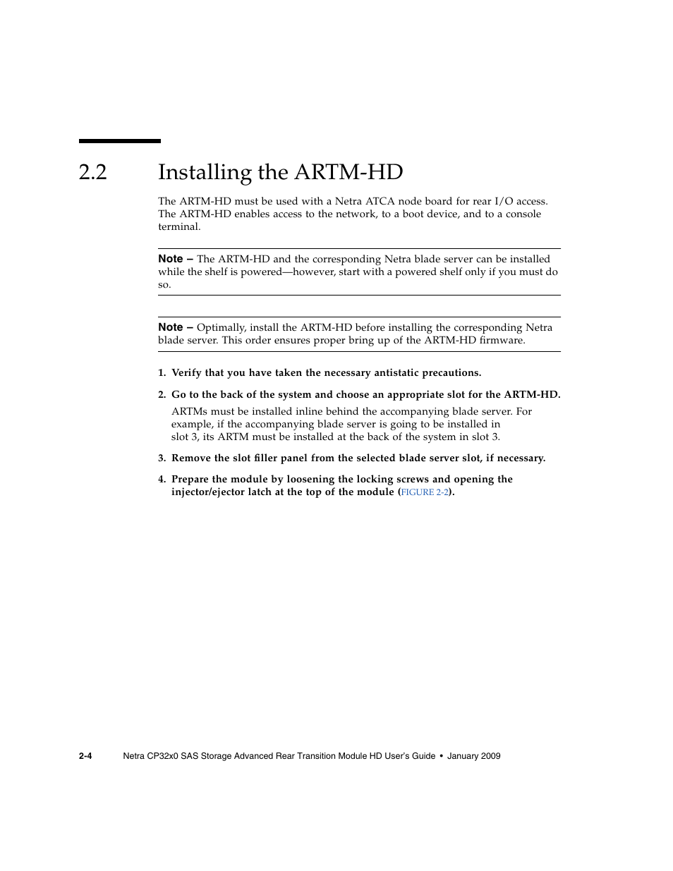 2 installing the artm-hd, Installing the artm-hd | Sun Microsystems Netra CP32x0 User Manual | Page 34 / 66