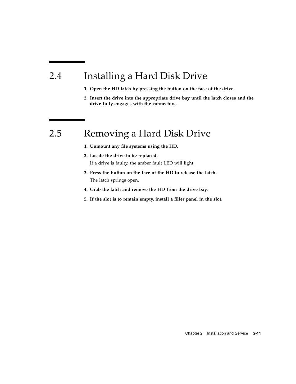 4 installing a hard disk drive, 5 removing a hard disk drive, Installing a hard disk drive | Removing a hard disk drive | Sun Microsystems Netra CP32x0 User Manual | Page 41 / 66