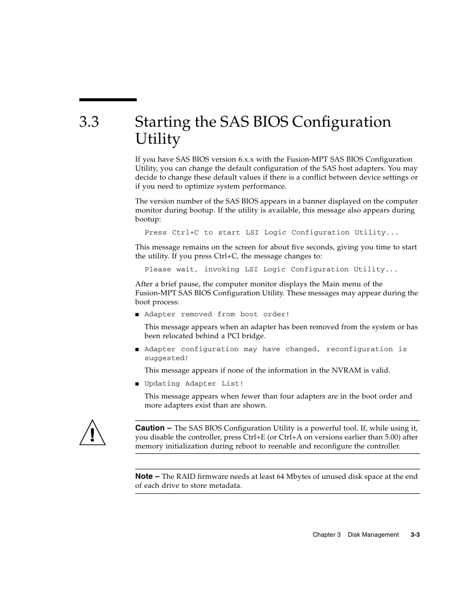 3 starting the sas bios configuration utility, Starting the sas bios configuration utility | Sun Microsystems Netra CP32x0 User Manual | Page 47 / 66