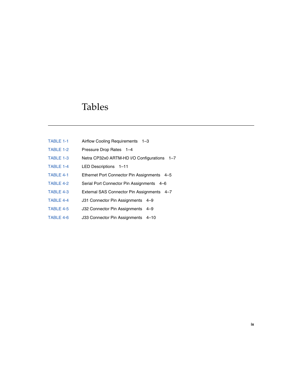 Tables | Sun Microsystems Netra CP32x0 User Manual | Page 9 / 66