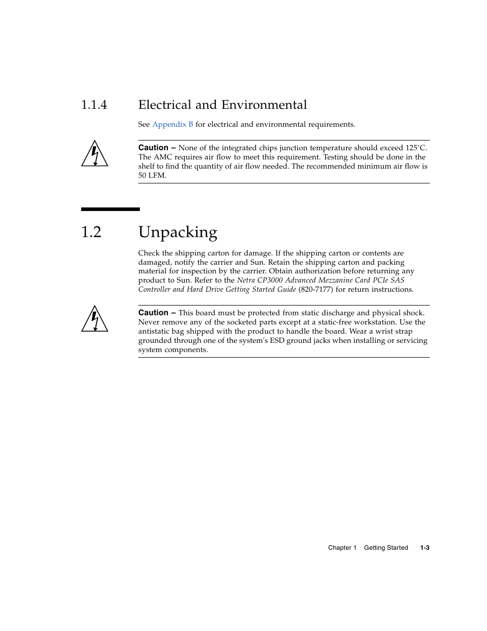 4 electrical and environmental, 2 unpacking, Electrical and environmental | Unpacking | Sun Microsystems SUN NETRA CP3000 User Manual | Page 13 / 72