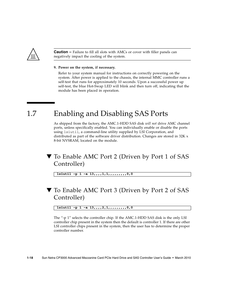 7 enabling and disabling sas ports, Enabling and disabling sas ports | Sun Microsystems SUN NETRA CP3000 User Manual | Page 28 / 72