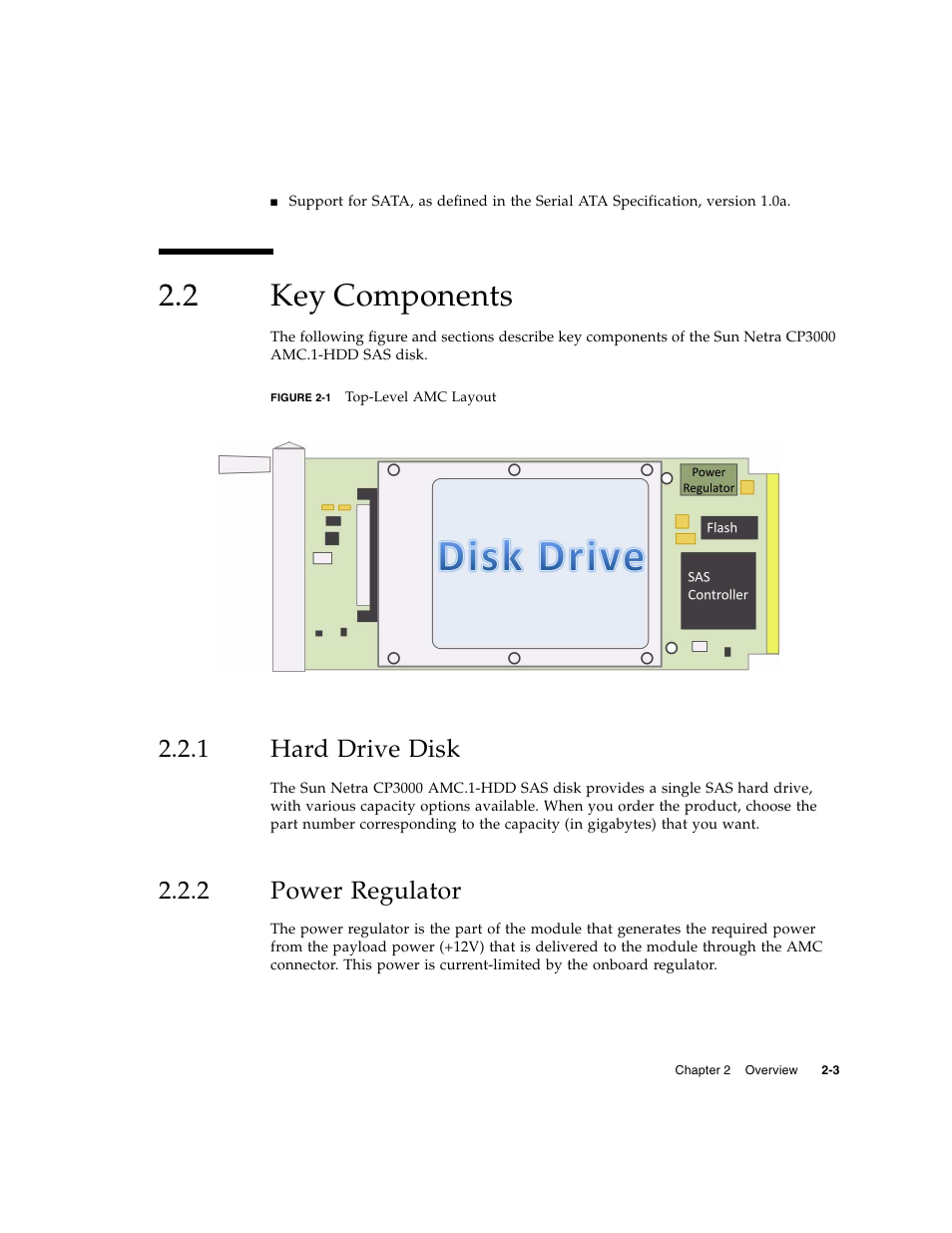 2 key components, 1 hard drive disk, 2 power regulator | Key components, Hard drive disk, Power regulator | Sun Microsystems SUN NETRA CP3000 User Manual | Page 33 / 72
