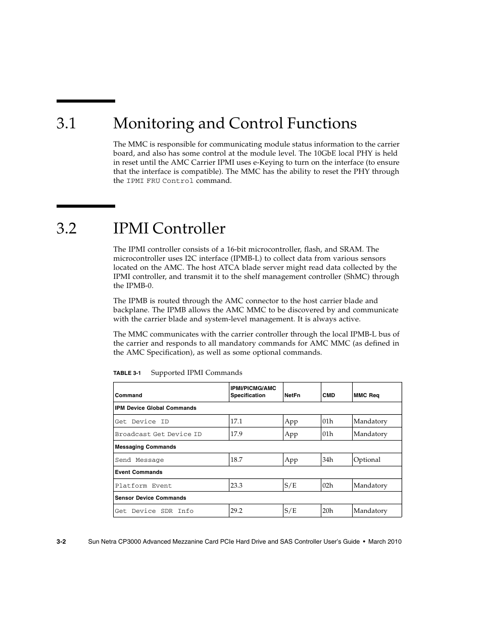 1 monitoring and control functions, 2 ipmi controller, Monitoring and control functions | Ipmi controller | Sun Microsystems SUN NETRA CP3000 User Manual | Page 42 / 72