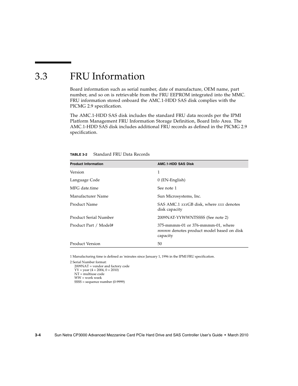 3 fru information, Fru information | Sun Microsystems SUN NETRA CP3000 User Manual | Page 44 / 72
