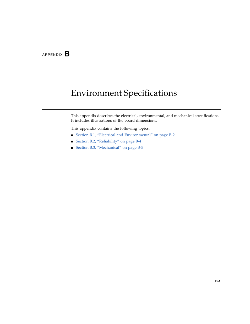 Environment specifications, B. environment specifications | Sun Microsystems SUN NETRA CP3000 User Manual | Page 59 / 72