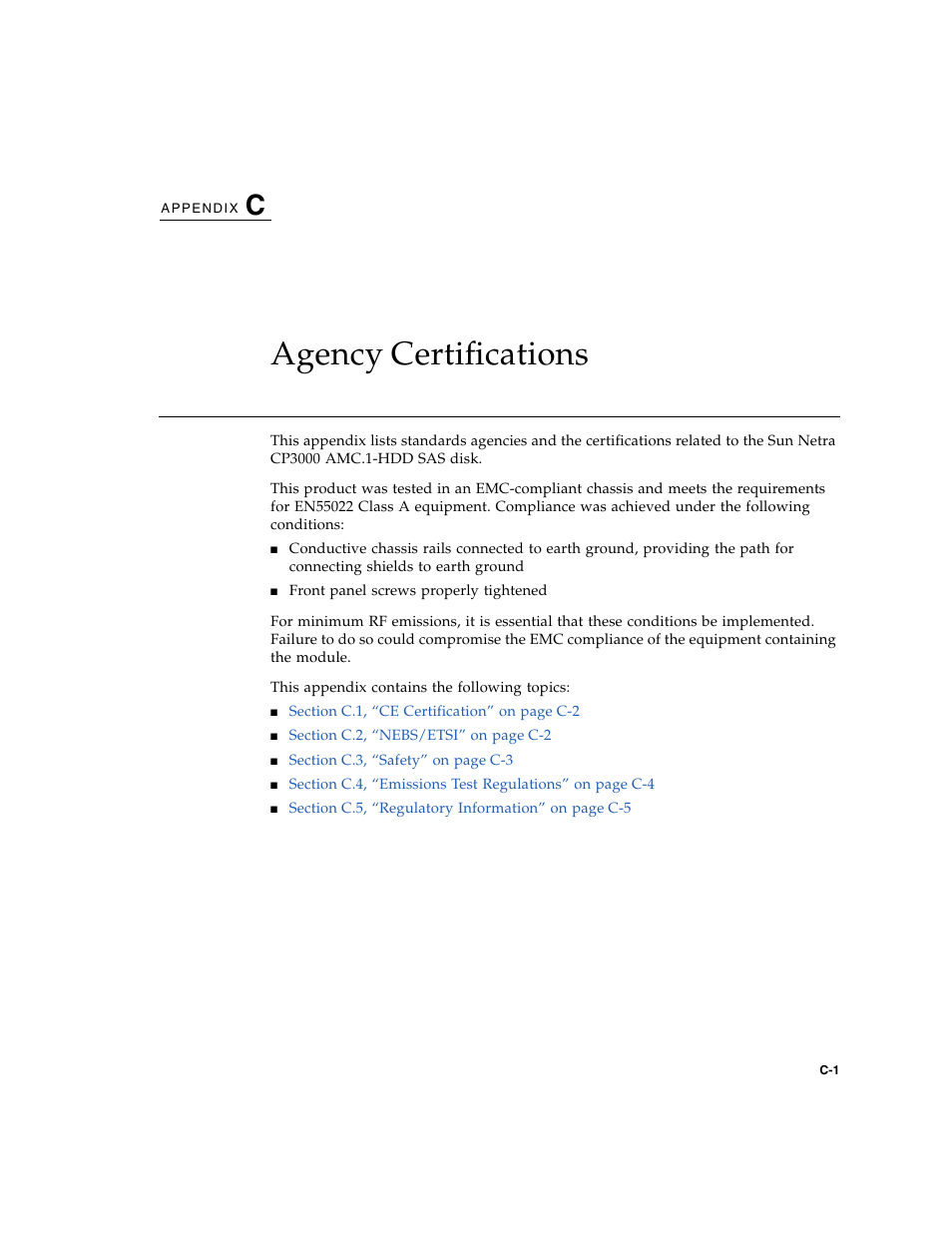 Agency certifications, C. agency certifications | Sun Microsystems SUN NETRA CP3000 User Manual | Page 65 / 72